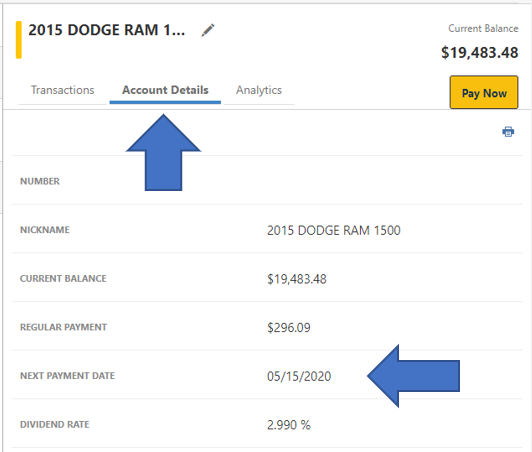 Screenshot of online banking account details view